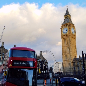 Quintessentially London: Big Ben, the Eye, and a big red Bus