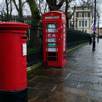 Red Post Box and Telephone Box, Greenwich Park, London