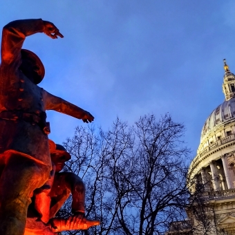 Pointing towards St Paul's Cathedral, London