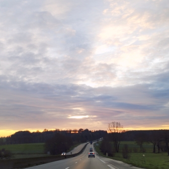 Sunrise on the road somewhere in Bretagne