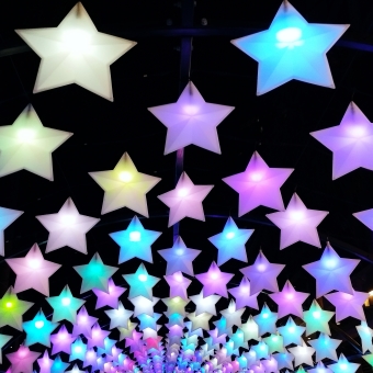 A Rainbow Of Stars, Darling Square, with a multitude of five-pointed faintly-glowing stars all in different pastel colours