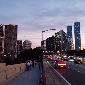Sunset Flare, Argyle Cut, with Argyle Street going under a tunnel with a tangerine-coloured sunset peeking through the tunnel which is causing a lens-flare on the camera